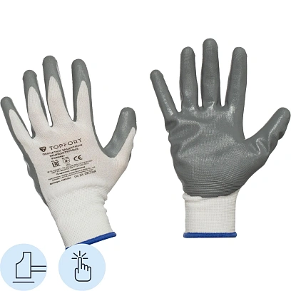 Перчатки защитные TOPFORT п/э с нитриловым покрытием белые р.10(XL)