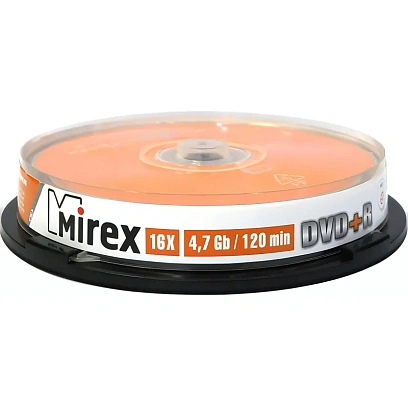 Носители информации DVD+R, 16x, Mirex, Cake/10, UL130013A1L