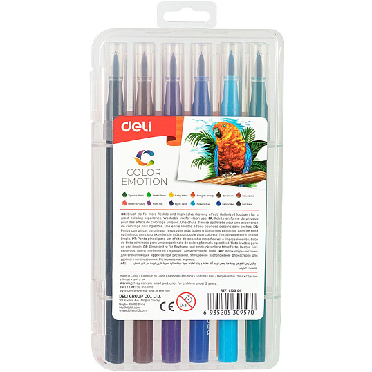 Фломастеры набор Deli Color Emotion кисть смываемые 12цв. пластик. Пенал