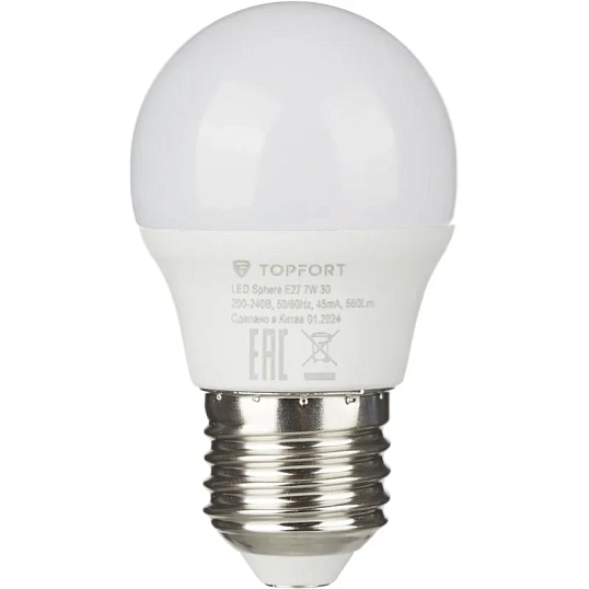 Лампа светодиодная Topfort E27 7W 3000K шар