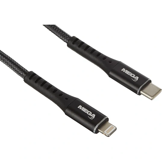 Кабель МОЩНОСТЬ, 1м, Type-C to Lightning,  нейл, черный BT-JCBL-009/U210PD