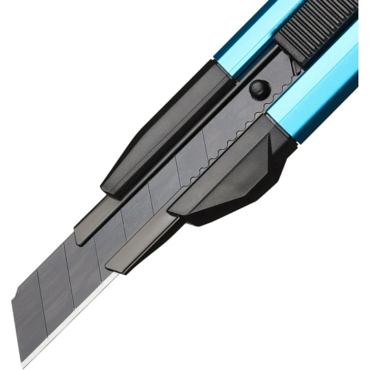 Нож универсальный TOPFORT 18мм с мет.направл.,алюм+ABS,лезв.воронение