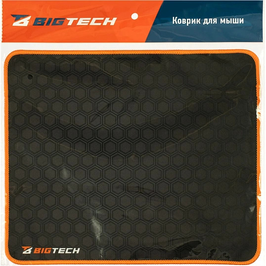 Коврик для мыши BigTech (HMP0025) ткань, резина, черный, оранжевый
