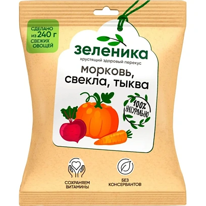 Смесь из моркови, свеклы и тыквы Зеленика Здоровый овощной перекус 30 г