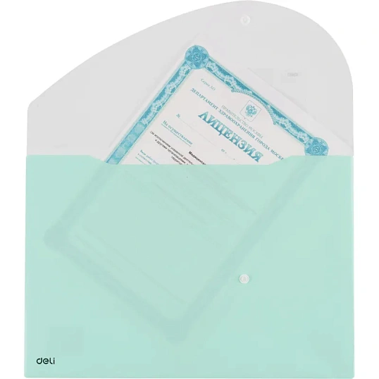 Папка-конверт на кнопке Deli А4+, 180мкм,карман,цвет в асс, 5506
