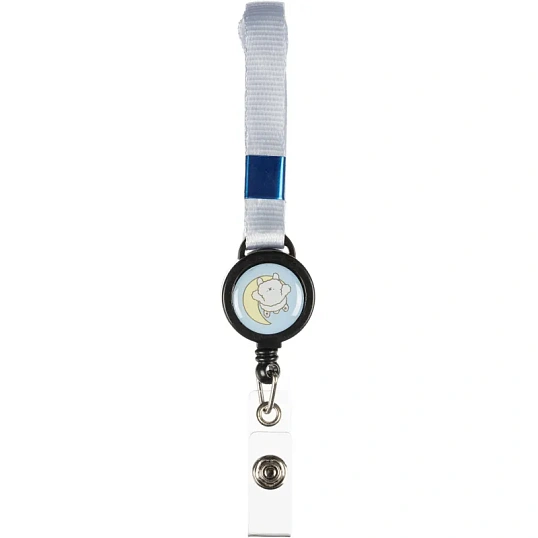 Бейдж Deli вертик.54x86 мм,жест.,держат,замок на кноп+рулетка и тесьма,син