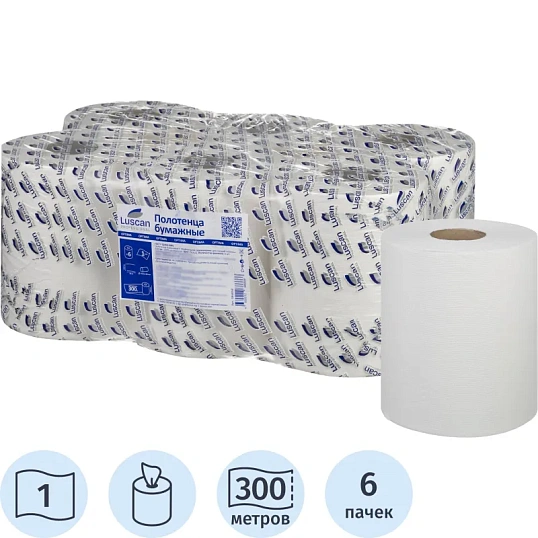 Полотенца бумажные д/дисп. Luscan Professional 1слперф 300м 6рул/уп