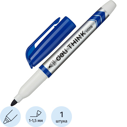 Маркер для белых досок Think, круглый наконечник, 1-1,5 мм, синий