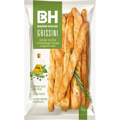 Хлебные палочки Baker House итал.травы Grissini, 80гх15шт/уп