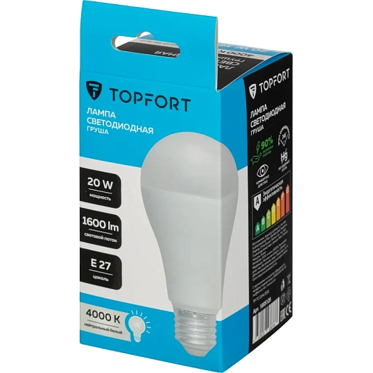 Лампа светодиодная Topfort E27 20W 4000K груша