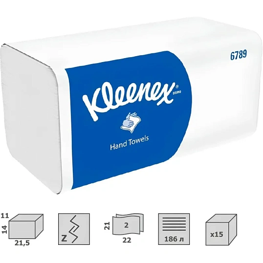 Полотенца бумажные д/дисп KK Kleenex Interfold 2сл бел 186 лист 15 пач.6789