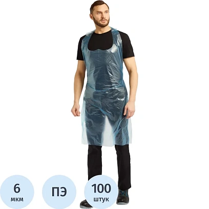 Фартук одноразовый ПНД 76x120см голубой 6мкр 100шт/уп