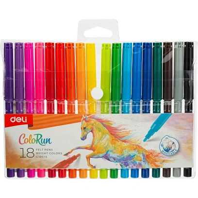 Фломастеры набор Deli  ColoRun вентилир. 18цв.пакет с европодвес., EC10013