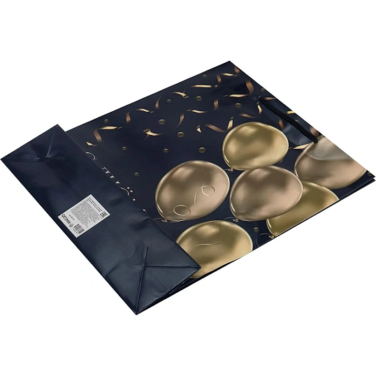 Пакет подарочный с глянц.лам.26,4х32,7x8см L Золотистые шары,128г ППК-7811