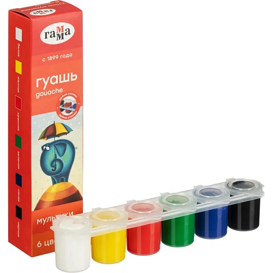 Гуашь Гамма Мультики, Наб. 06 цветов, 15мл, блок-тара, картон. 100222-6