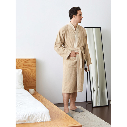 Халат Махровый Мужской  DELRAY Кимоно бежевый, L-XL,300 гр/м2