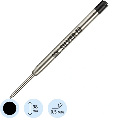 Стержень шариковый 98мм ICO Silver черный 0,5мм (тип PARKER) Венгрия