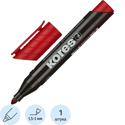 Маркер перманентный KORES красный 1,5-3мм круглый наконечник 20937
