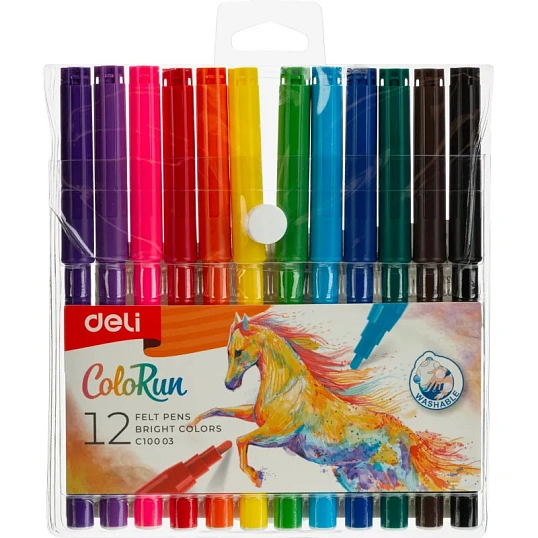 Фломастеры набор Deli  ColoRun вентилир. 12цв.пакет с европодвес., EC10003