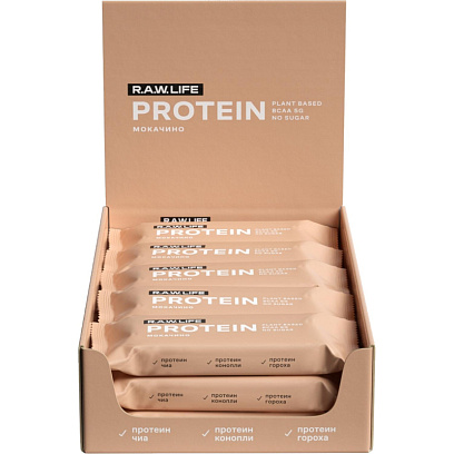 Батончик протеиновый R.A.W.LIFE орехово-фруктовый Мокачино, 43гx15шт/уп