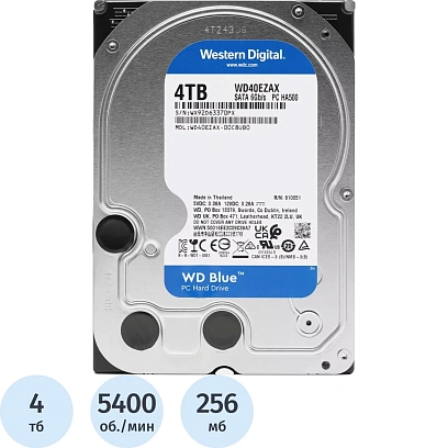 Жесткий диск WD blue 4TB 3,5, 5400 RPM, SATA, (WD40EZAX), 3l