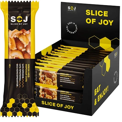 Батончик SOJ ореховый с медом орехи -мед-морская соль 40г 20шт/уп