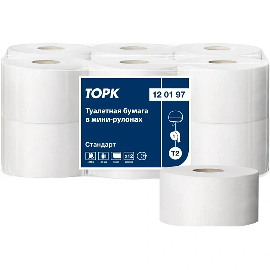 Бумага туалетная д/дисп.Торк/Tellus СтандарТ2 1сл бел втр200м12рул/уп120197