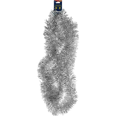 Мишура серебряная Новогодняя, длина 2 м, диаметр 7 см НУ-5483