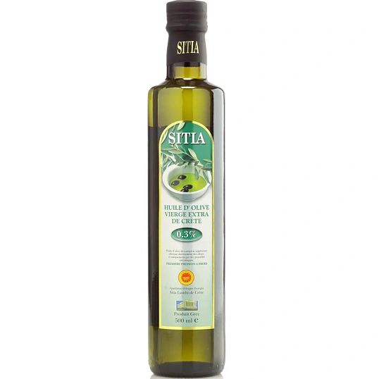 Масло Sitia Extra virgin olive oil оливковое нераф в/к  0,3% ст/б, 0,5л