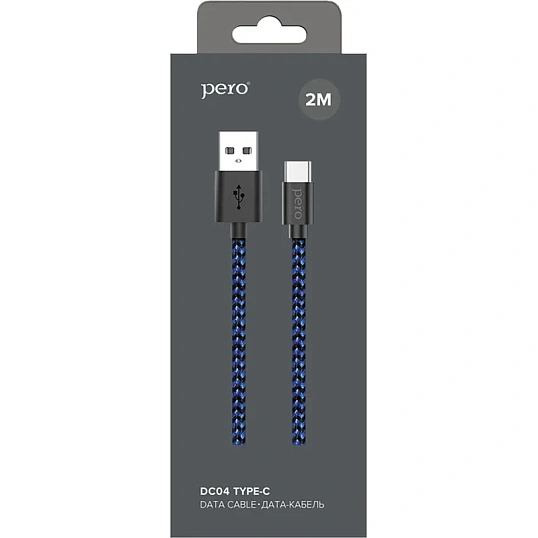 Кабель USB PERO DC-04 Type-C, 3А, 2м, Blue-black (Fast Charge)