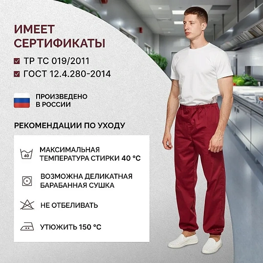 Брюки для пищевого производства бордо универс.сат у17-БР (р.56-58)р.158-164