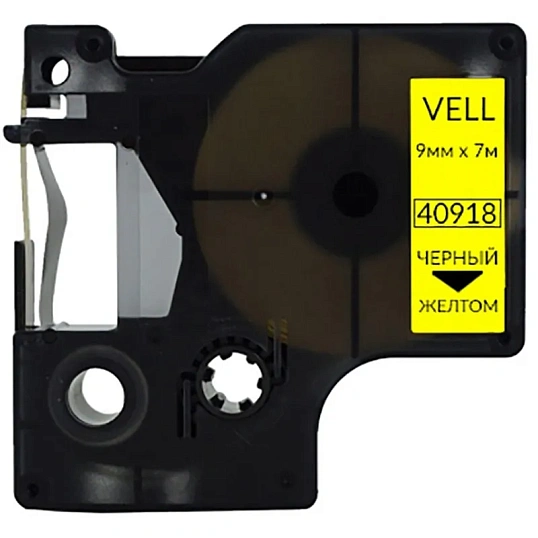 Картридж Vell VL-D-S0720730/40918 (9 мм, черн на желтом) для LM {vell40918