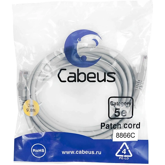 Патч-корд Cabeus PC-UTP-RJ45-CAT.5E-3M-LSZH серый