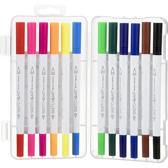 Набор маркеров ДВУС.СКЕТЧ-МАРКЕРЫ(КИСТОЧКА+ЛИНЕР)SKETCH&ART12 ЦВ.,22-0082