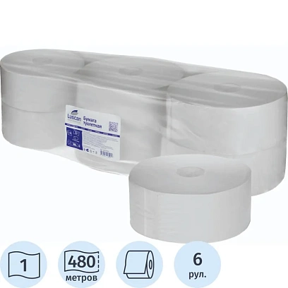 Бумага туалетная д/дисп Luscan Professional 1сл втор 480м 6рул/уп