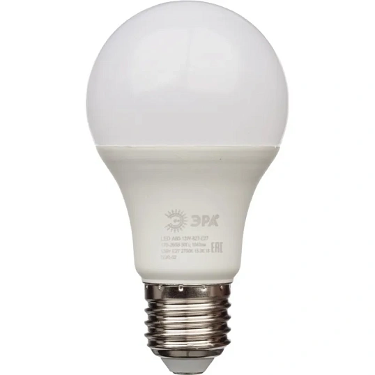 Лампа светодиодная Эра 13W E27 2700k тепл.бел. ст.колба LED A60-13W-827-E27