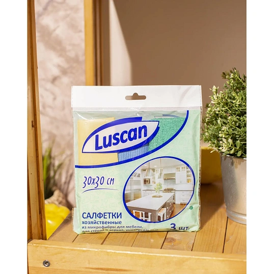 Салфетки хозяйственные Luscan из микрофибры 30х30см д/мебели, стекол 3шт/уп