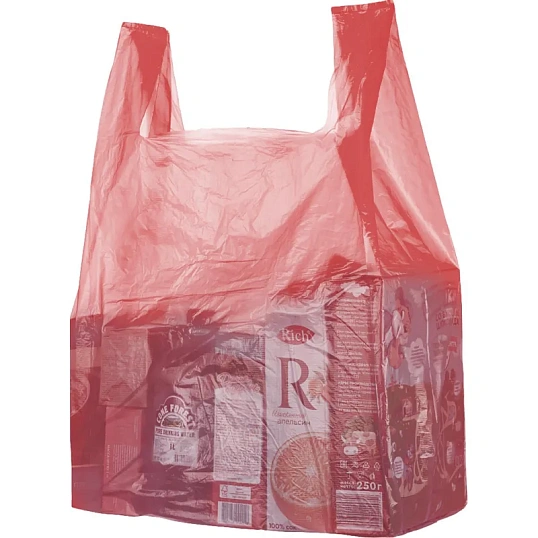 Пакет-майка ПНД 38+20х68 15мкм 100шт./уп. цветн