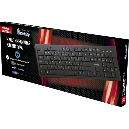 Клавиатура Smartbuy Slim 206 провод мультимедийная USB чер (SBK-206US-K)/20