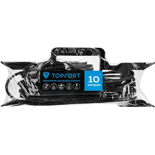 Удлинитель Topfort каркас ПВС 2х1 кв.мм 10м 6А 1 гнездо б/з.,с/заг.,IP44