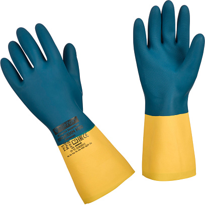 Перчатки КЩС латекс/неопрен TOPFORT Профхим Нео К80 Щ50 цв.желт/син р.8