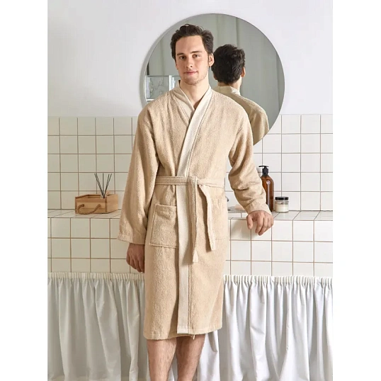 Халат Махровый Мужской  DELRAY Кимоно бежевый, L-XL,300 гр/м2