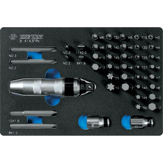 Отвертка ударная и набор вставок (бит) ложем. 43 пред KING TONY 9-4143FRV