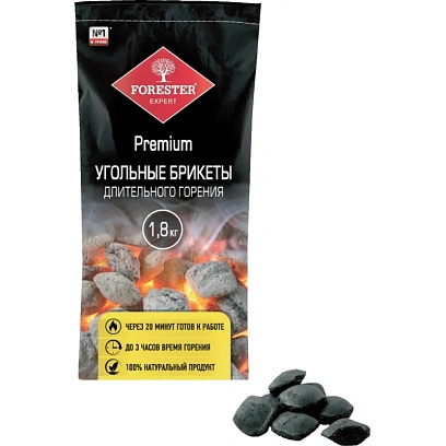 Брикет древесно-угольные длит горения для розжига, Forester,1,8кг, BC-930