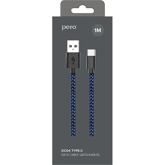 Кабель USB PERO DC-04 Type-C, 3А, 1м, Blue-black (Fast Charge)