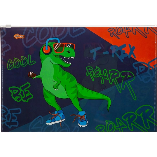 Папка-конверт на молнии zip А4+ №1 School Динозавр