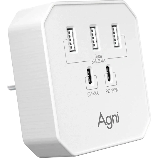 Тройник AGNI USB-A,2 USB-C, белый(TP-WB2U3E-white)