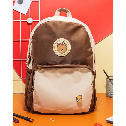 Рюкзак бежевый эмблема мишка