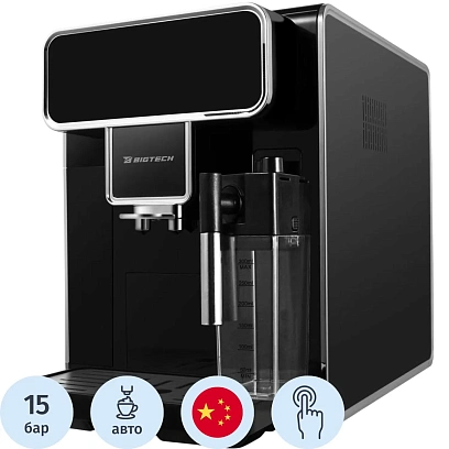 Кофемашина автоматическая BigTech DСМ308,с емк для м-ка,1,5л,зерн 300г,черн