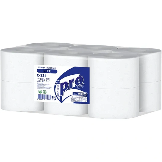 Бумага туалетная д/дисп Protissue 1сл 12рул 200м С231